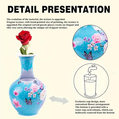 3D Puzzle Vase, 160 Curved Pieces DIY Flower Vase Craft Kit & 3D Puzzles for Adults, Creative Jigsaw Art Project Home Décor Centerpiece, for Women, Mom (Blue Sakura & Butterfly)