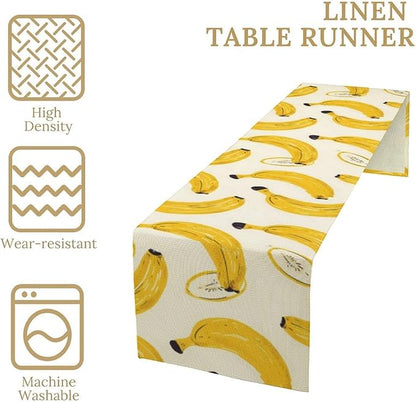 Banana Table Runner, Kitchen Dining Table Decor, Watercolor Tropical Fruit Palm Leaves Table Runners for Indoor Outdoor Home Farmhouse Holiday Wedding Birthday Party Decoration, 13 x108 in