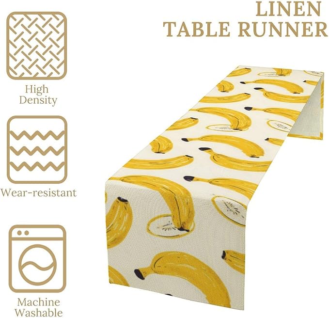 Banana Table Runner, Kitchen Dining Table Decor, Watercolor Tropical Fruit Palm Leaves Table Runners for Indoor Outdoor Home Farmhouse Holiday Wedding Birthday Party Decoration, 13 x90 in