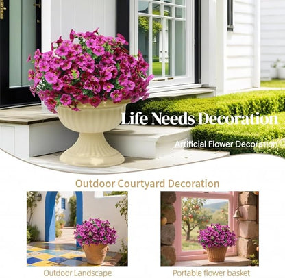 12 Bundles Artificial Flowers for Outdoor, UV Resistant Faux Mums with Eucalyptus Leaves Fake Plants for Outdoor Planters Greenery Boxwood Porch Patio Decoration
