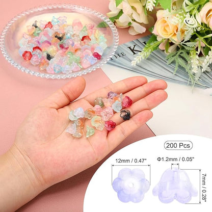PATIKIL Glass Trumpet Flower Beads, 200 Pcs Gradient Flower Bead Charm for Jewelry Making DIY Craft, Bracelets, Earrings, Necklaces Decorations, Purple