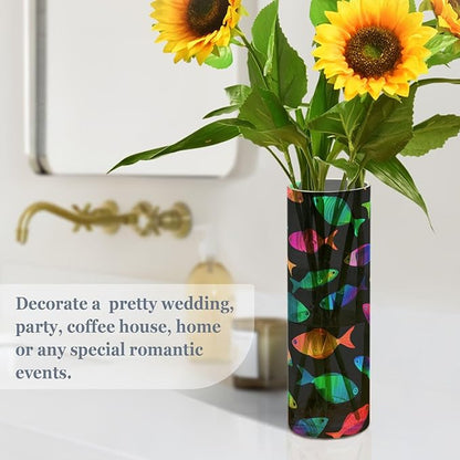 Flower Vase Clear Plastic Cylinder Vases Decor for Centerpieces Home Storage Office Weddings Geometric Colorful Fish 11.8 x 3.9 in