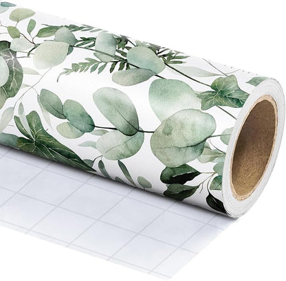 WRAPAHOLIC Eucalyptus Leaves Wrapping Paper Roll - Mini Roll - 17 Inch x 9.8 Feet - Greenery Wrapping Paper Perfect for Birthday, Wedding, Bridal Shower