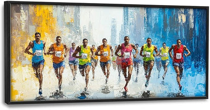Marathon Runner Large Wall Art Sport Pictures Wall Decor Athlete Canvas Running Print Painting Modern Artwork Home Decoration for Living Room Bathroom Bedroom Office Framed 60"x30"