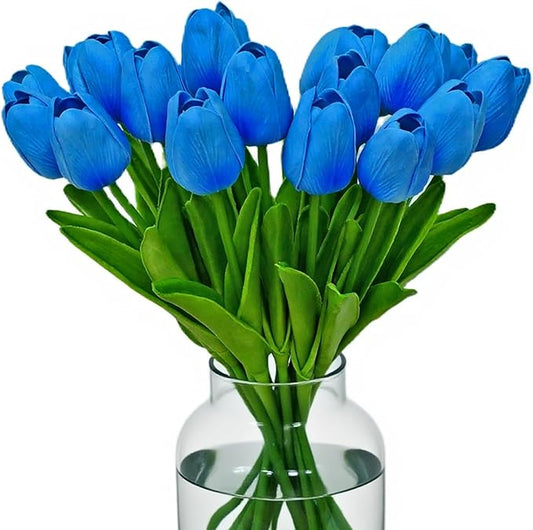 20pcs Fake Tulips Artificial Flowers Faux Flowers PU Faux tulips 13.5 Inch Mother's Day Easter Valentine’S Day Gifts in Home Kitchen Spring Decorations For Home (Sky Blue)