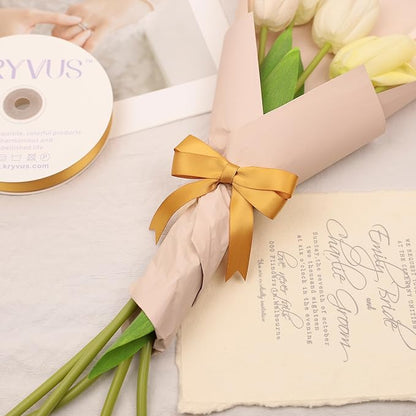 Old Gold Satin Ribbon, Double Faced 1/2 Inch X 25 Yards Old Gold Ribbon, Premium Satin Ribbon for Gift Wrapping, Crafts, Hair Bow Making, Sewing, Flower Bouquet, Wedding Party Decor