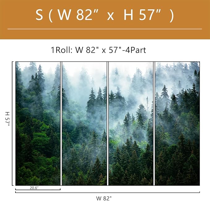 Misty Forest Wallpaper Peel and Stick Foggy Forest Self Adhesive Mural for Living Room Bedroom 82"x57"