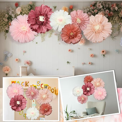Giegxin 6 Pcs 31.5 " 24 " Pink Giant Paper Flowers Decorations for Wall Extra Large Pink Floral Tissue Paper Flower Floral Decoration for Mexican Fiesta Wall Wedding Bridal Shower Birthday Decor