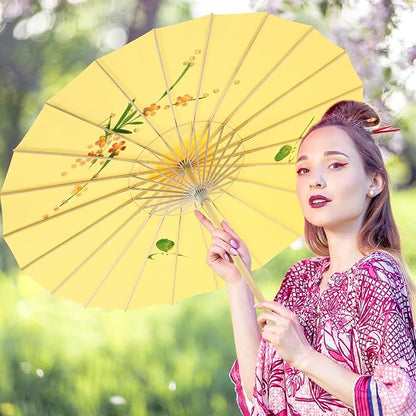 33" Yellow Flower Silk Cloth Decoration Handmade Parasol Umbrella Chinese Japanese Asian DIY Art Dance Classical Umbrella for Wedding Parties Photography Costumes Cosplay (Yellow)