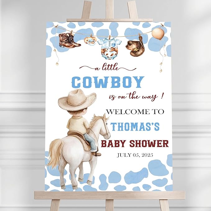 Personalized Baby Shower Welcome Yard Sign For Outdoor, A Little Cowboy Is On The Way Sign, Fashion Baby Shower Decorations For Boy, Birthday Party Welcome Sign