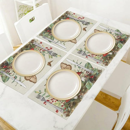 Mushroom Botanical Placemats Set of 4 Mushroom Plants Leaves Butterfly Place Mats Botanic Waterproof Washable Table Mats Kitchen Dining Decoration 4 PCS