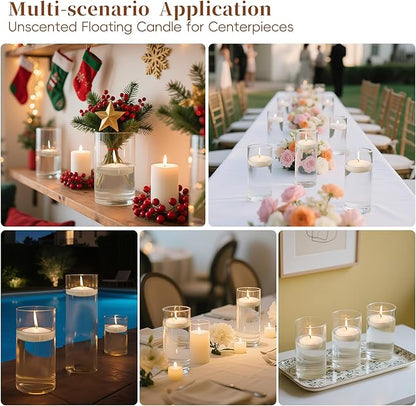 3 inch White Floating Candles 8-9 Hours Floating Candle for Centerpieces 36 Packs Unscented Floating Candles 3” Water Candles for Cylinder Vases, Pool, Wedding