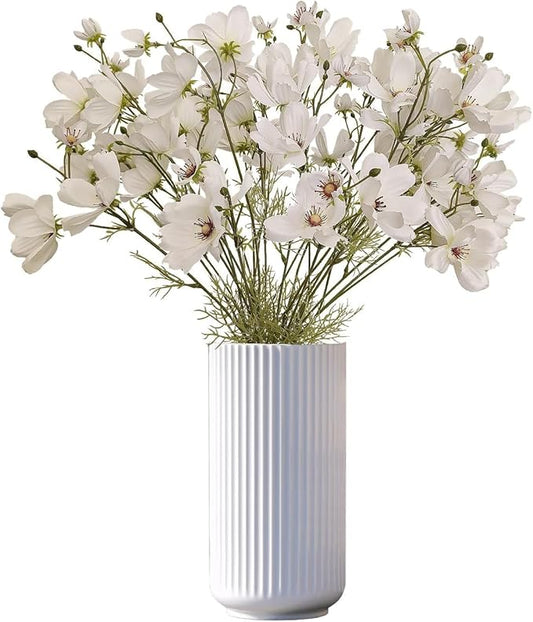 ATFL White Daisy Artificial Flowers, 8 Bundles 21.65'' Faux Silk Daisy with Stems for Home Garden Vase Decor