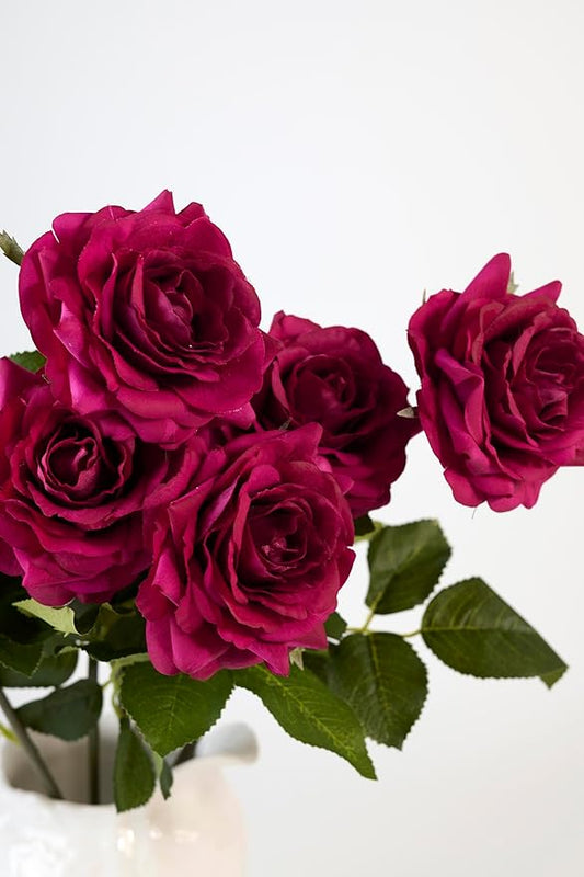 Real Touch Artificial Roses 6pcs, Floyd Roses,17.3”Faux Silk Roses Bouquet for Home Decor, Wedding Centerpieces, Romantic Gifts & Party Arrangements, Fuchsia Realistic Flowers (Fuchsia)