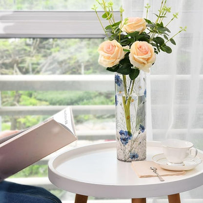 Vase Plastic Vase Elegant Cylinder Flower Vase Shatterproof Decorative Centerpiece for Home Table Office Weddings Events (11.8 x 3.9 in)