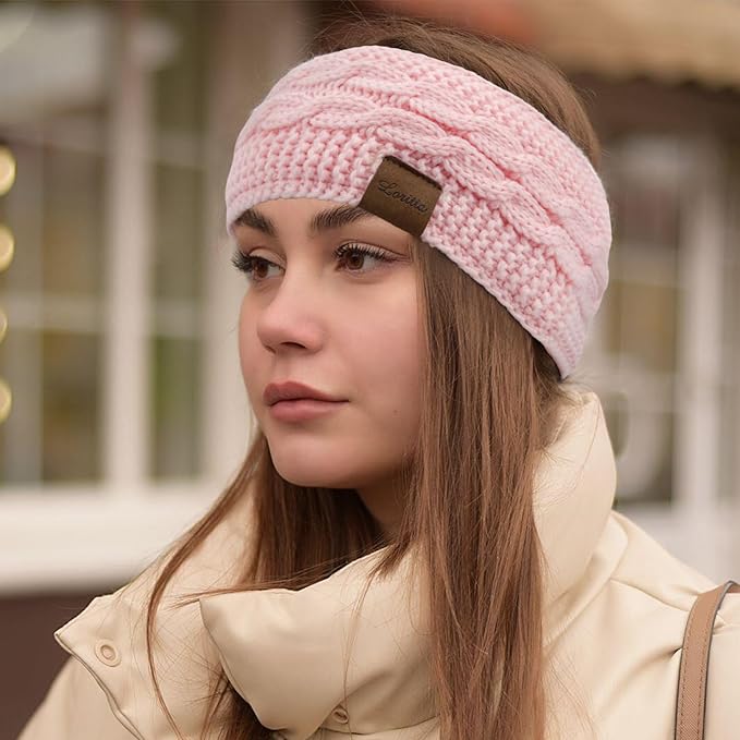 Loritta Womens Ear Warmers Headbands Winter Warm Fuzzy Cable Knit Head Wrap Fleece Lined Gifts