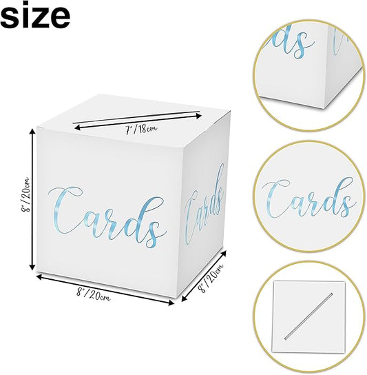 Classic Elegant Card Box – 1 Set Hot Stamping Card Receiving Box for Gift Envelope Money – Wedding Bridal Baby Shower Birthday Graduation Party Supplies Decorations ( 8"*8"*8", Baby Blue and Gold)-A10