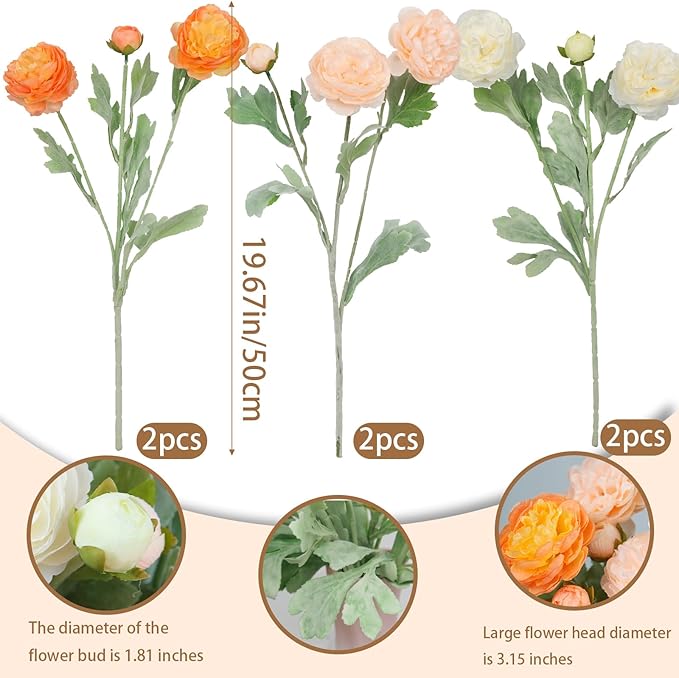 6 Pcs Artificial Flowers Silk Peony Rose Single Stem Fall Artificial Flowers Faux Peony Bouquet Floral Arrangements Bundle Fake Flowers Bulk for Table Centerpiece Wedding Farmhouse Home