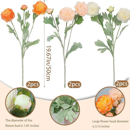 6 Pcs Artificial Flowers Silk Peony Rose Single Stem Fall Artificial Flowers Faux Peony Bouquet Floral Arrangements Bundle Fake Flowers Bulk for Table Centerpiece Wedding Farmhouse Home