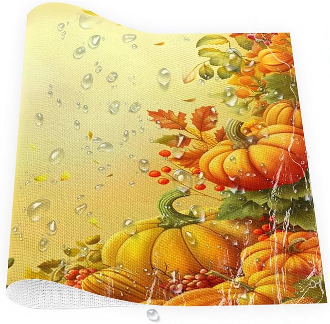 Thanksgiving Fall Yellow Pumpkin Placemats Set of 4 PVC Vinyl Non Slip Table Mats Heat Resistant Place Mats Washable Wipeable Dining Table Mat for Kitchen Decor Party Indoor Outdoor Decorative Gift