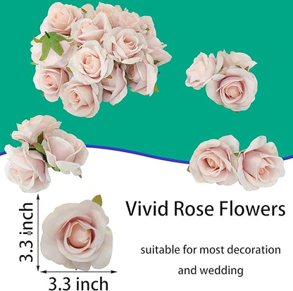 Artificial Satin Rose Flower Heads,42 Pcs Silk Rose Heads with Stems,3.5'' Rose Artificial Flowers Bulk,Artificial Rose Flower Heads for DIY Crafts Bouquet (42, Fall Pink)