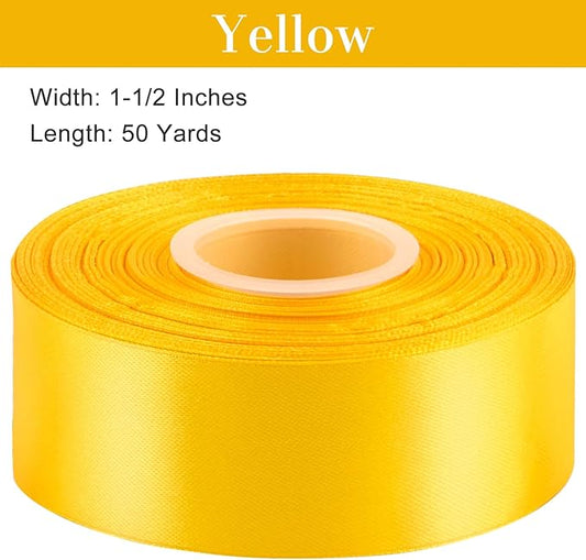 1-1/2 Inches 50 Yards Yellow Satin Ribbon, Solid Fabric Ribbon Roll for Flower Bouquets, Gift Wrapping, Wedding, Handmade Crafts