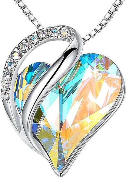 Leafael Necklaces for Women, Infinity Love Birthstone Heart Crystal Pendant, Birthday Jewelry Gifts for Her, Mom, and Wife, Silver Plated, 18 plus 2 inch Adjustable Chain