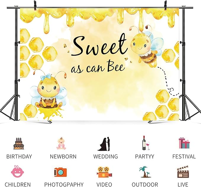 7x5ft Baby Shower Backdrop Sweet as Can Bee Photography Background Honeycomb Honey Yellow Bumblebee Boys Girls Kids Birthday Party Banner Decorations Newborn Gender Reveal Photo Booth Prop