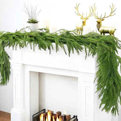 6FT Christmas Artificial Norfolk Pine Garland, Real Touch Faux Greenery Garlands for Mantle,Table, Window, Stairs, Banister, Fireplace, Wall, Door, Home, Indoor Outdoor Holiday Xmas Decortions