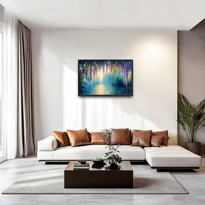 Wisteria Floral Large Wall Art Country Flower Pictures Wall Decor Lake Canvas Landscape Print Painting Modern Artwork Home Decoration for Living Room Bathroom Bedroom Office Framed 36"x24"