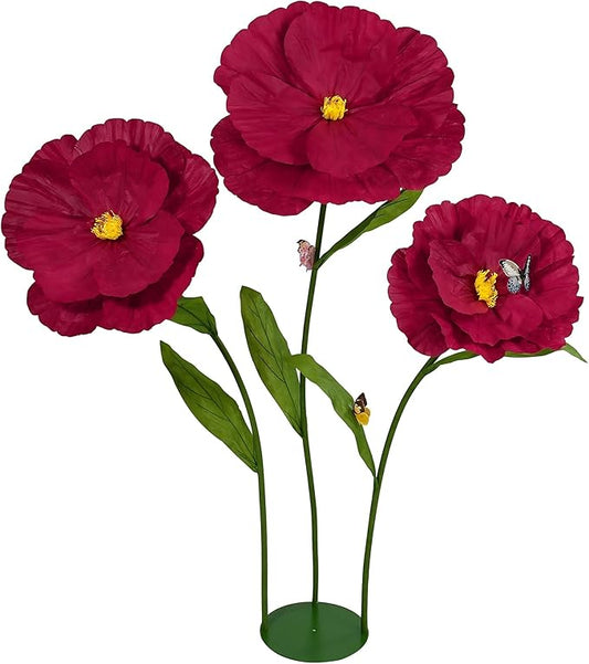 5.8 Ft Giant Artificial Flowers,Large Paper Flower,Huge Poppy Flowers Decoration for Wedding,Hotel,Office,Window Display and Home Farmhouse Decor(Wine)