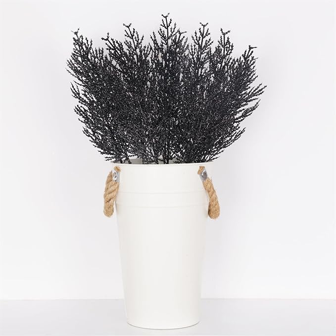Christmas Glitter Stems 24pcs Artificial Pine Tree Picks for Christmas Tree Ornaments fillers, DIY Xmas Wreath, Crafts, Garland, Holiday, Party, Wedding and Home Decoration (Black)