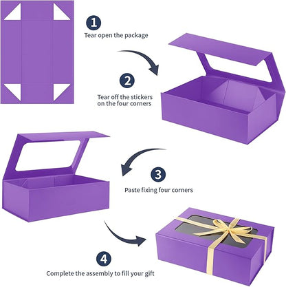 TIACABO Purple Large Gift Box with Window, 13.5"x9"x4.3" Bridesmaid Boxe for Gifts Giving,Birthday Gift Boxes with Magnetic,Closure Lid Gifts Box for Presents,Cute Boxe,Luxury for Gift Packaging