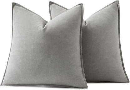 MIULEE Decorative Linen Euro Sham Pillow Covers 22x22 Inch Light Gray Boho Farmhouse Neutral Couch Throw Pillows for Bed Pack of 2 Accent Modern Pillowcase Sofa Livingroom Home Decor