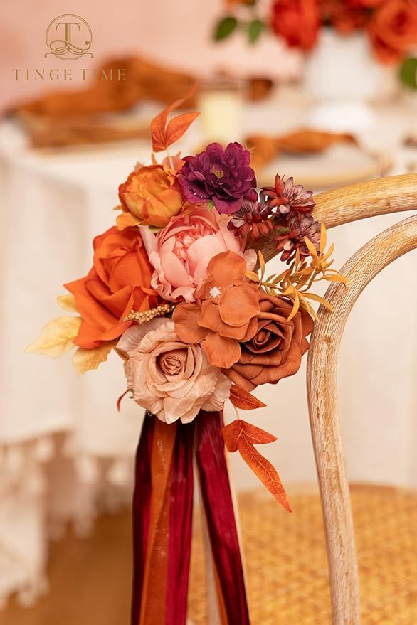 TINGE TIME Artificial Flowers Maple Red Flower Combo for DIY Autumn Wedding Bouquets Table Centerpieces Arrangements Party Baby Shower Home Fall Decorations