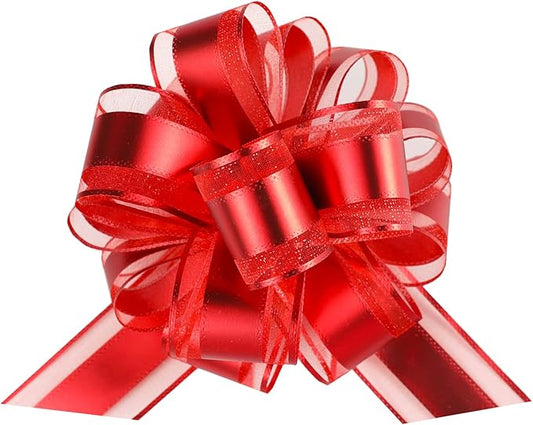 12 Pieces Pull Bow Wrapping Pull Bow Ribbon Pull Bows for Wedding Baskets,6 Inches Diameter Gift Bows, Large Bows for Presents. (Red)