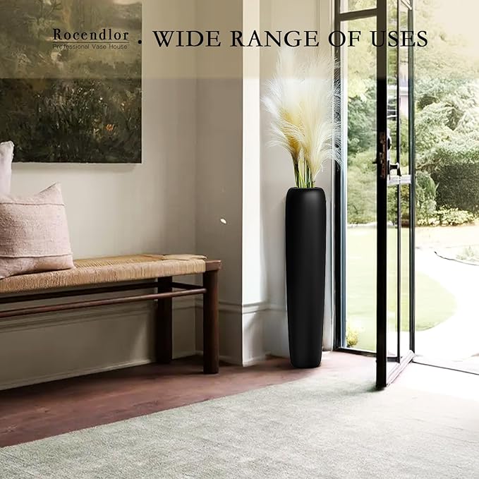 27.5" Black Vase for Home Decor - Tall Floor Vase for Living Room, Bedroom, Office - Elegant Minimalist Tall Vases for Large Dried Stems, Pampas Grass, Artificial Branches