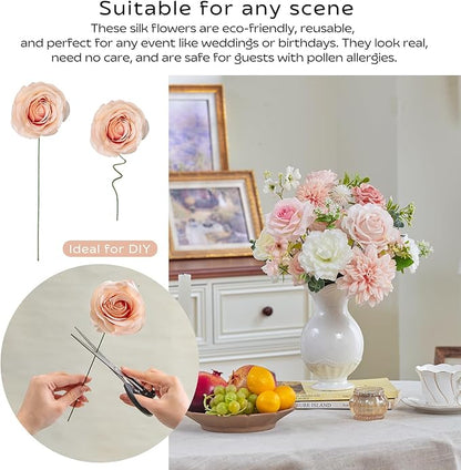 TINGE TIME Fake Flowers Artificial Flowers Peonies Bulbous Chrysanthemum Daisy Hydrangea Sunflower Violets Dahlia Daffodils Epiphyllum Orchid Cherry Blossom Camellia Leyaron (Pink)