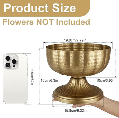 Retro Gold Vases for Centerpieces Set of 2 Brass Metal Vases for Flowers Decorative Pedestal Bowl for Table Centerpieces Floral Arrangments on Housewarming Wedding Party