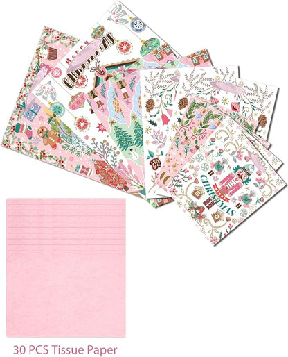 qiqee 10PCS Christmas White Gift Bags with Pink Polar Bear Design(2PCS Large 5.5"x10.2"x13", 4PCS Medium 4.3"x 7.7"x 9.6", 4PCS Small 2.4"x 4.7"x 6.3", 30PCS Tissue Paper included)