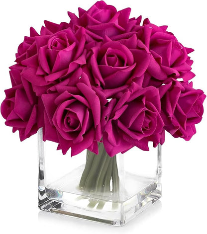 Rose-red Fake Roses with Stems,10pcs Soft Real Touch Silk Faux Roses Bouquet, Lifelike Artificial Rose for Wedding Table Centerpieces Party Home Decoration