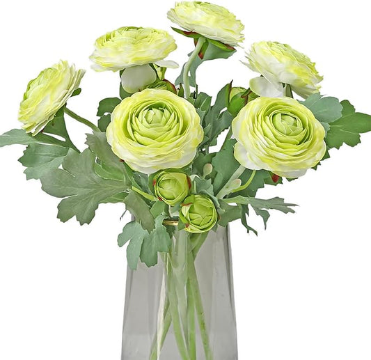 Artificial Ranunculus Flowers with Real Touch Stem,Silk Ranunculus Flowers (Green, 6pcs)