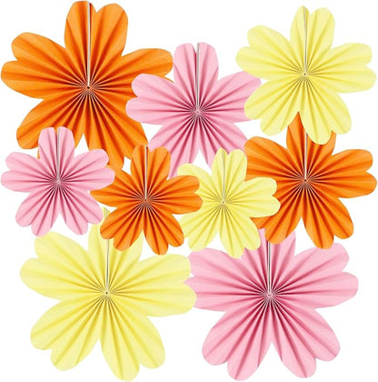 zilue Paper Fans Party Decorations Paper Flowers Decorations for Wall Classroom Floral Backdrop Baby Shower Birthday Party Flower Wall Decor Pack of 9 Pink Orange Ivory
