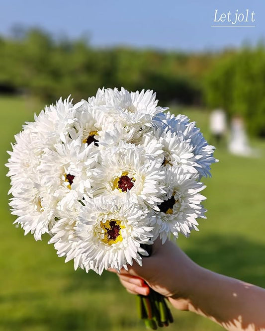 Letjolt Artificial Gerbera Daisy Flowers African Daisy White Silk Flowers Home Decorations Faux DIY Bouquet for Wedding Engagement Centerpieces Arrangements