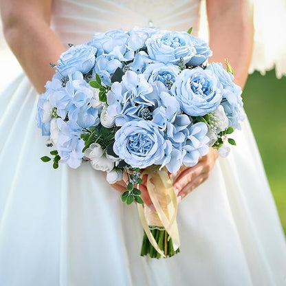 MARTINE MALL 2 Packs Peonies Artificial Flowers, Blue Artificial Peonies, Silk Peonies Flowers Fake Peonies Artificial Flowers Peonies Bouquet for Centerpiece Table Wedding Party Home Decor