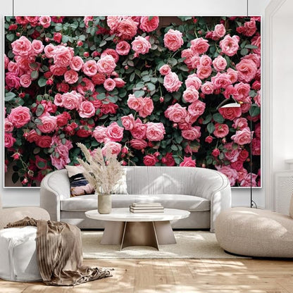 7x5ft Pink Flower Wall Backdrop Roses Floral Background Spring Tea Party Photography Banner for Wedding Birthday Bridal Shower Mother's Day Women's Day Valentine's Day Princess Portraits