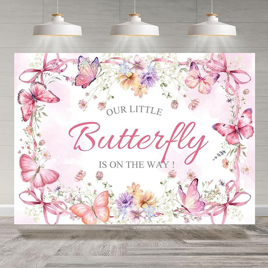 1st Birthday Backdrop Little Butterfly is Turning One Background for Photography Girls Kids Bowknot Floral First Birthday Party Decorations Cake Table Banner Photo Booth Studio Props 7x5ft