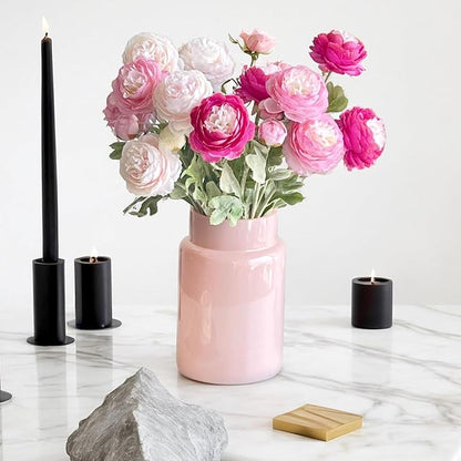 BLOFLO Pink Glass Vase, 9 Inch Large Glass Vase for Flowers, Modern Thick Glass Flower Vases for Centerpieces, Decorative Glass Cylinder Hydroponic Vase for Wedding, Home, Office (Pink, 9Inch)
