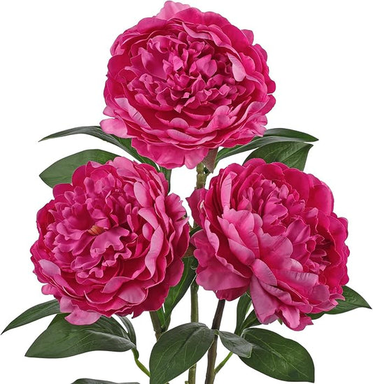 Briful 3PCS Faux Peony Flower Stems, 25.5" Artificial Peony Flowers Realistic Fake Flowers for Vase Arrangements Wedding Centerpieces Decoration(Hot Pink)