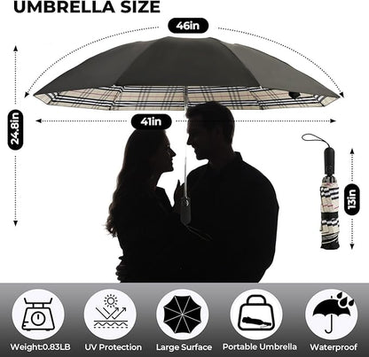 Compact Inverted Travel Umbrella, Automatic Open Close, 9-Rib 46 Inch Windproof Umbrella, Waterproof UPF 50+, Portable Umbrellas for Men, Women, Travel, and Daily Use